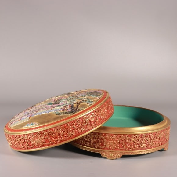 A Exquisite Enamel Gold Ground Landscape Pattern Box - 4