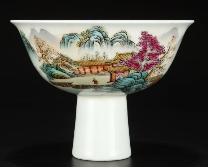 A Exquisite Enamel Landscape Pattern Bowl: A Exquisite Enamel Landscape Pattern Bowl,Republic of China,With Mark,Size:4.2inx5.7in 珐琅彩山水纹碗,民国,带款