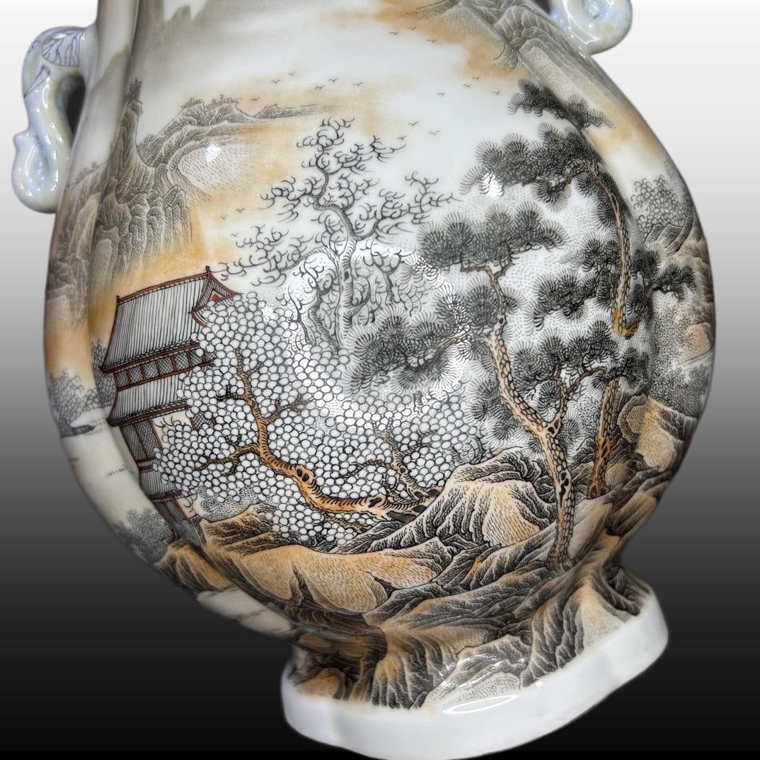 A Exquisite Ink Color Landscape Pattern Vase - 2
