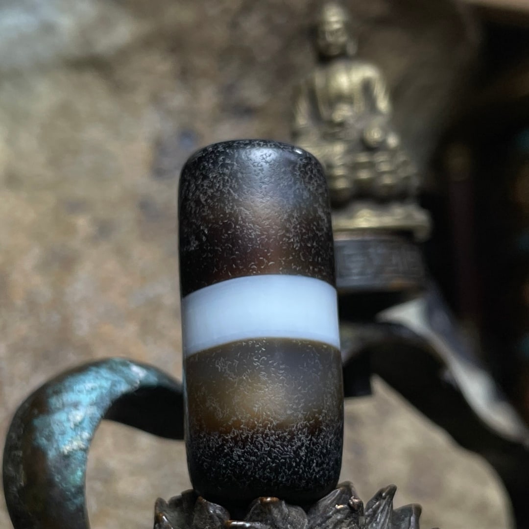 A Exquisite Black White Dzi bead: A Exquisite Black White Dzi bead,Qing Dynasty, China,Size:0.6inx1.3in 黑白天珠,中国清代