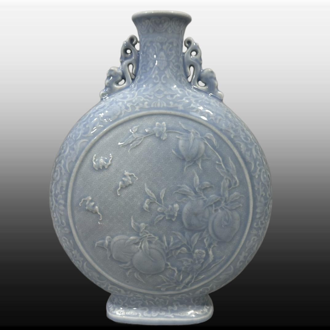 A Exquisite Ji Blue Glazed Peach Pattern Vase - 4