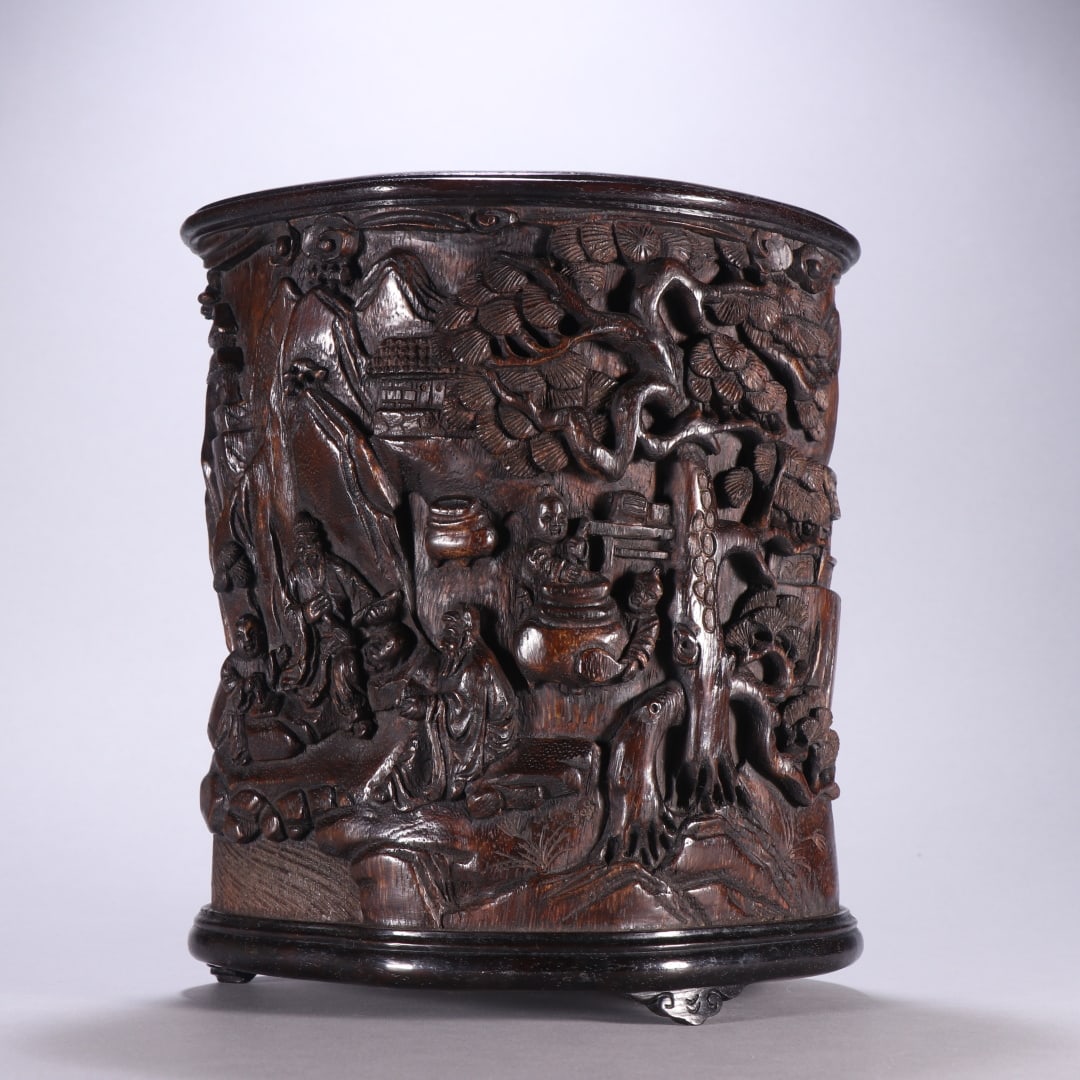 A Exquisite Eaglewood Carved Character and Story Pattern Brush Pot (1 of 9)