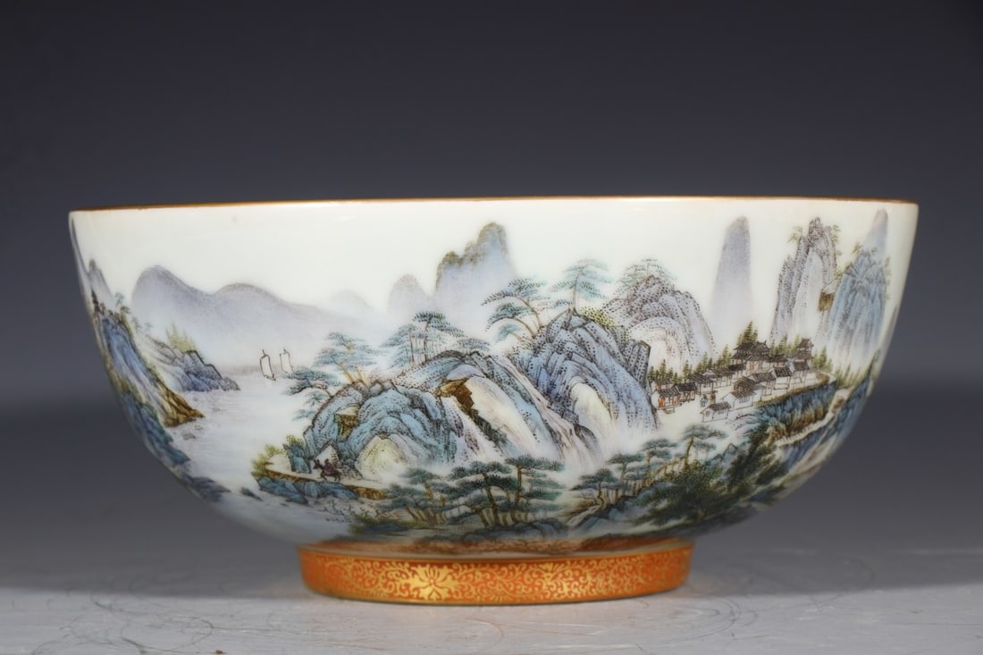 A Exquisite Enamel Landscape Pattern Bowl - 3