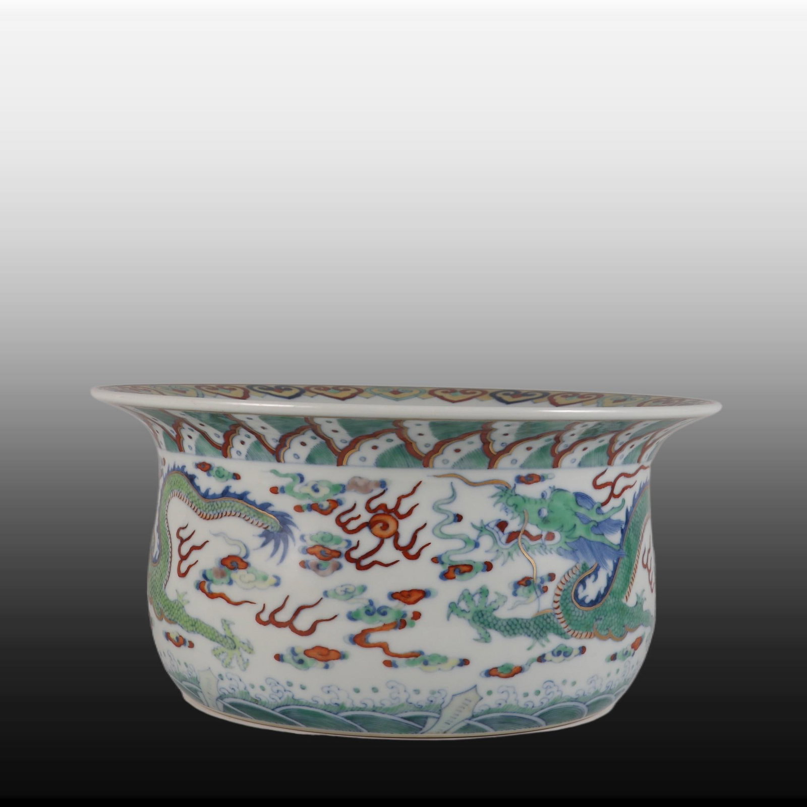 A Exquisite Doucai Painted Gold Dragon Pattern Basin: A Exquisite Doucai Painted Gold Dragon Pattern Basin,Qing Dynasty, China,Qianlong Six-character Mark,Size:4.6inx9.4in