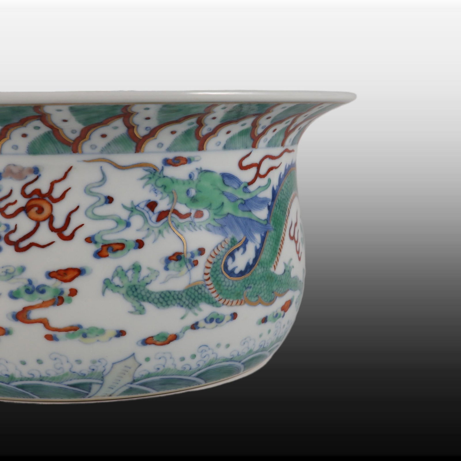 A Exquisite Doucai Painted Gold Dragon Pattern Basin - 4
