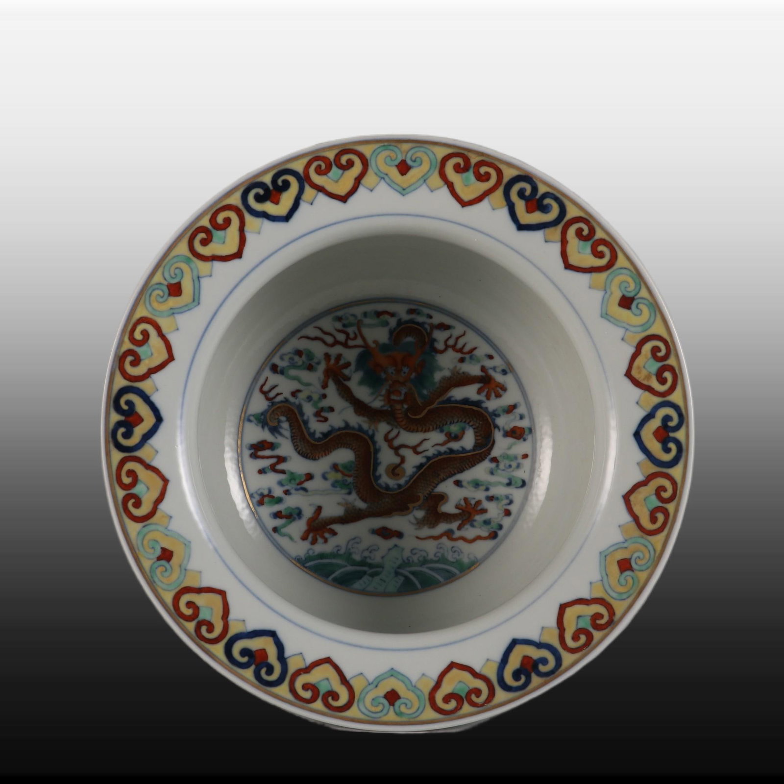 A Exquisite Doucai Painted Gold Dragon Pattern Basin - 8