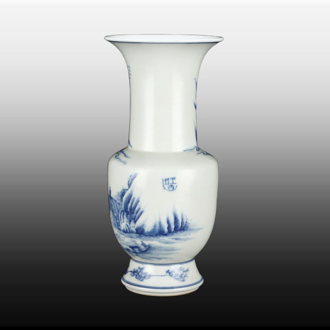 A Exquisite Blue and White Landscape Pattern Vase - 4