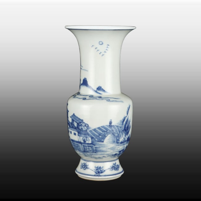 A Exquisite Blue and White Landscape Pattern Vase - 5