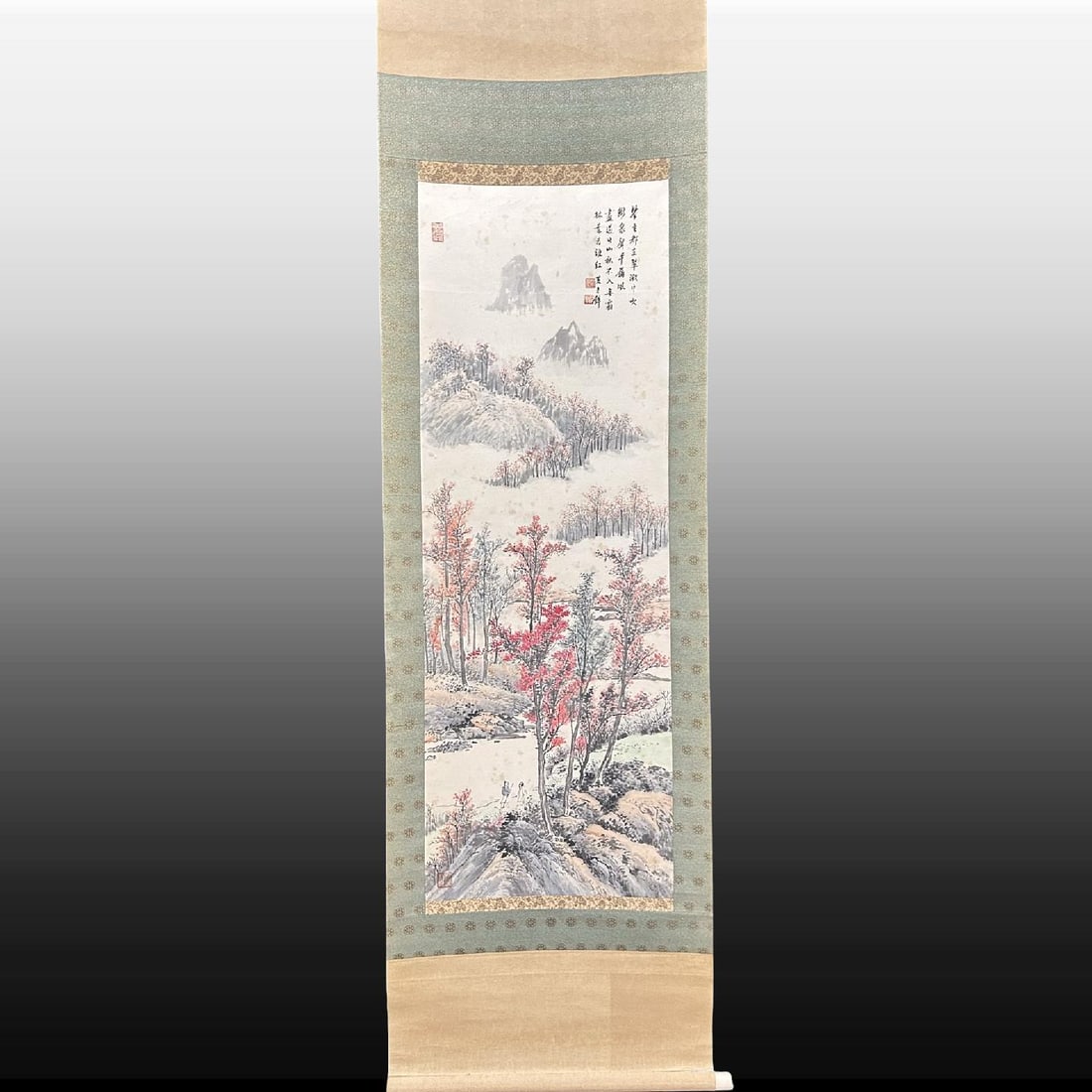 A Chinese Vertical Scroll Ink Painting of Landscape on Paper: A Chinese Vertical Scroll Ink Painting of Landscape on Paper,Modern Time of China,Huang Junbi,without frame size:47.2inx16.5in 一幅中国水墨纸本山&