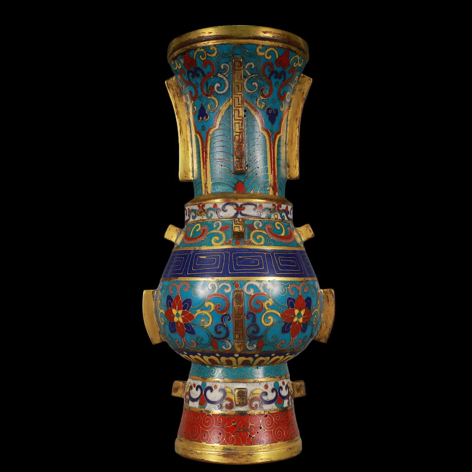 An Exquisite Cloisonne Gilt Bronze Lotus Pattern Flower Pattern Double-Ears Vase (1 of 8)