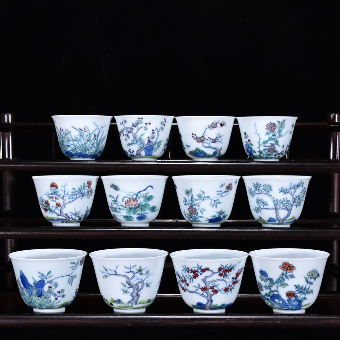 A Set of Fine Doucai Flower Pattern with poem Cup (1 of 20)