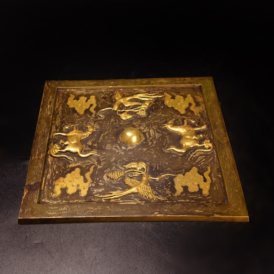 An Exquisite Gilt Bronze Auspicious Beast Pattern Square Mirror - 9