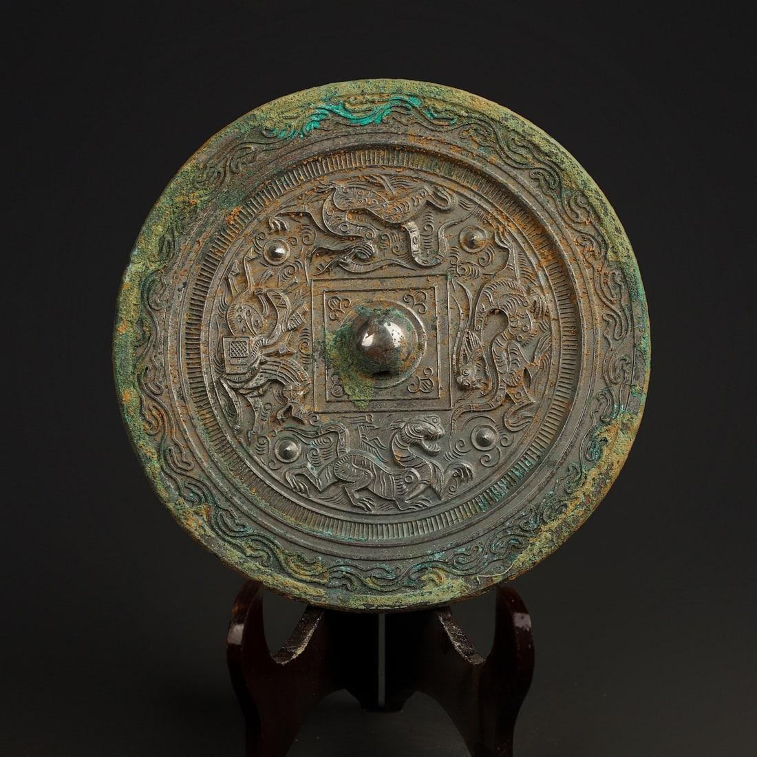An Exquisite Bronze Hunting Pattern Round Mirror (1 of 9)