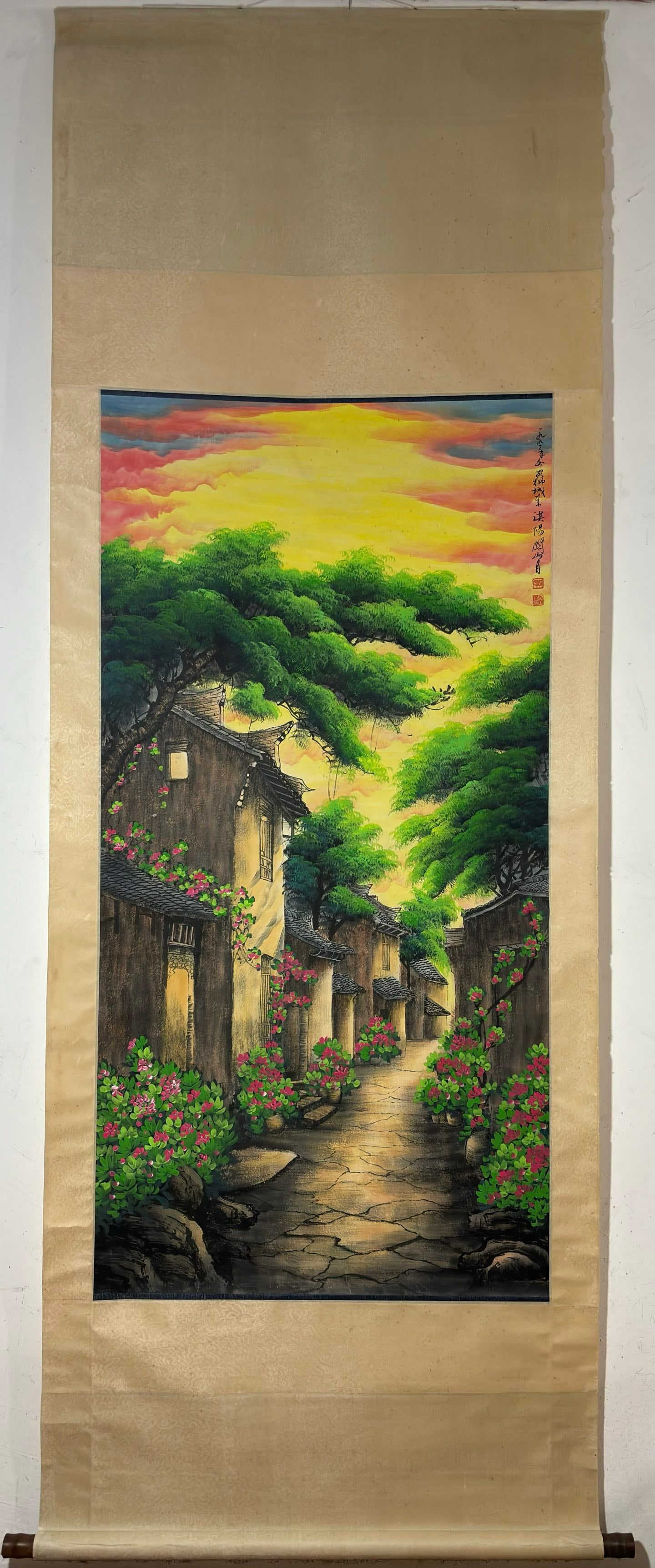 A Chinese Vertical Scroll Ink Painting of Landscape on Paper: A Chinese Vertical Scroll Ink Painting of Landscape on Paper Guan shanyue Without frame Size:53.5inx27.2in关山月风景图 纸本立轴Without
