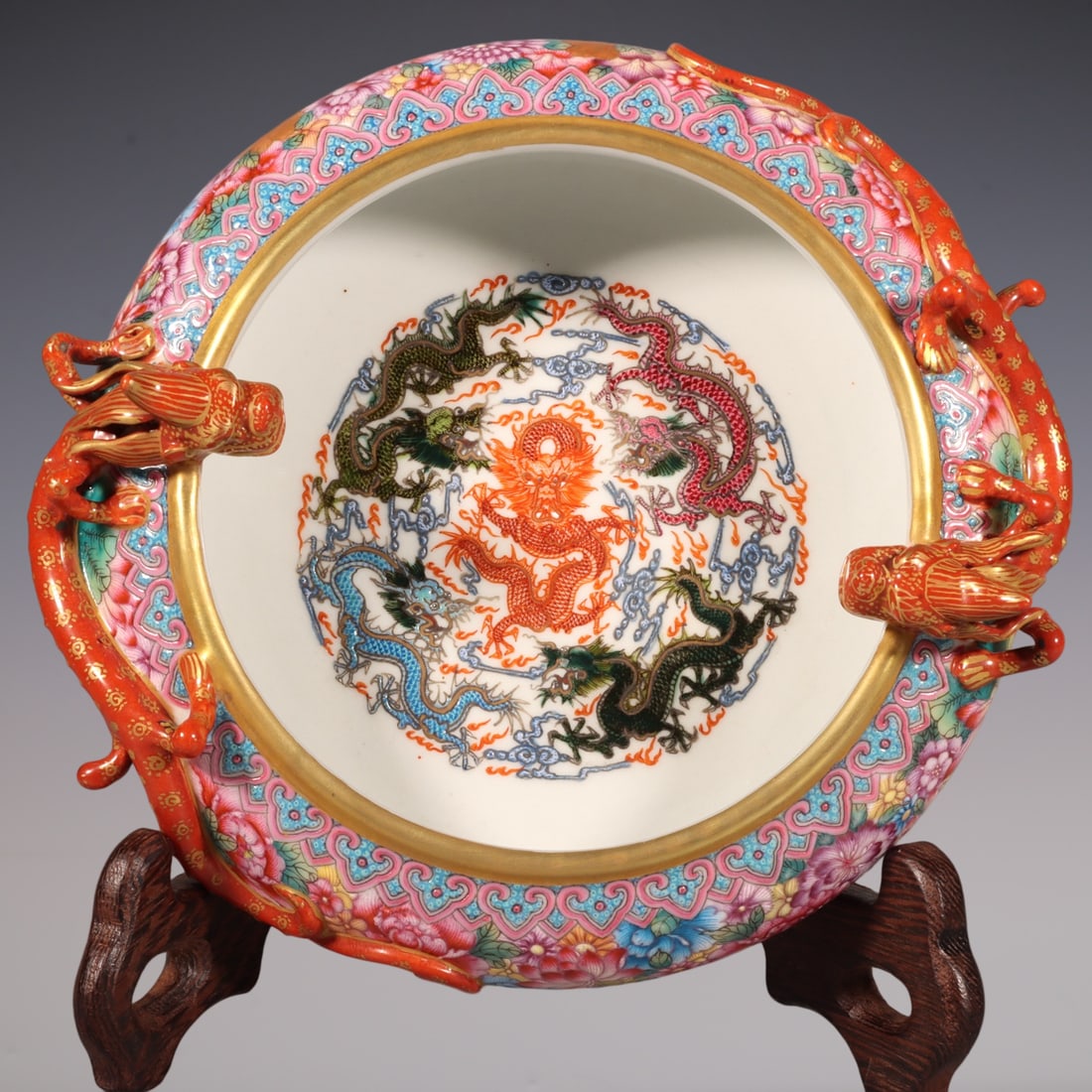 An Exquisite Enamel Flower Pattern Dragon Pattern Brush Washer - 7