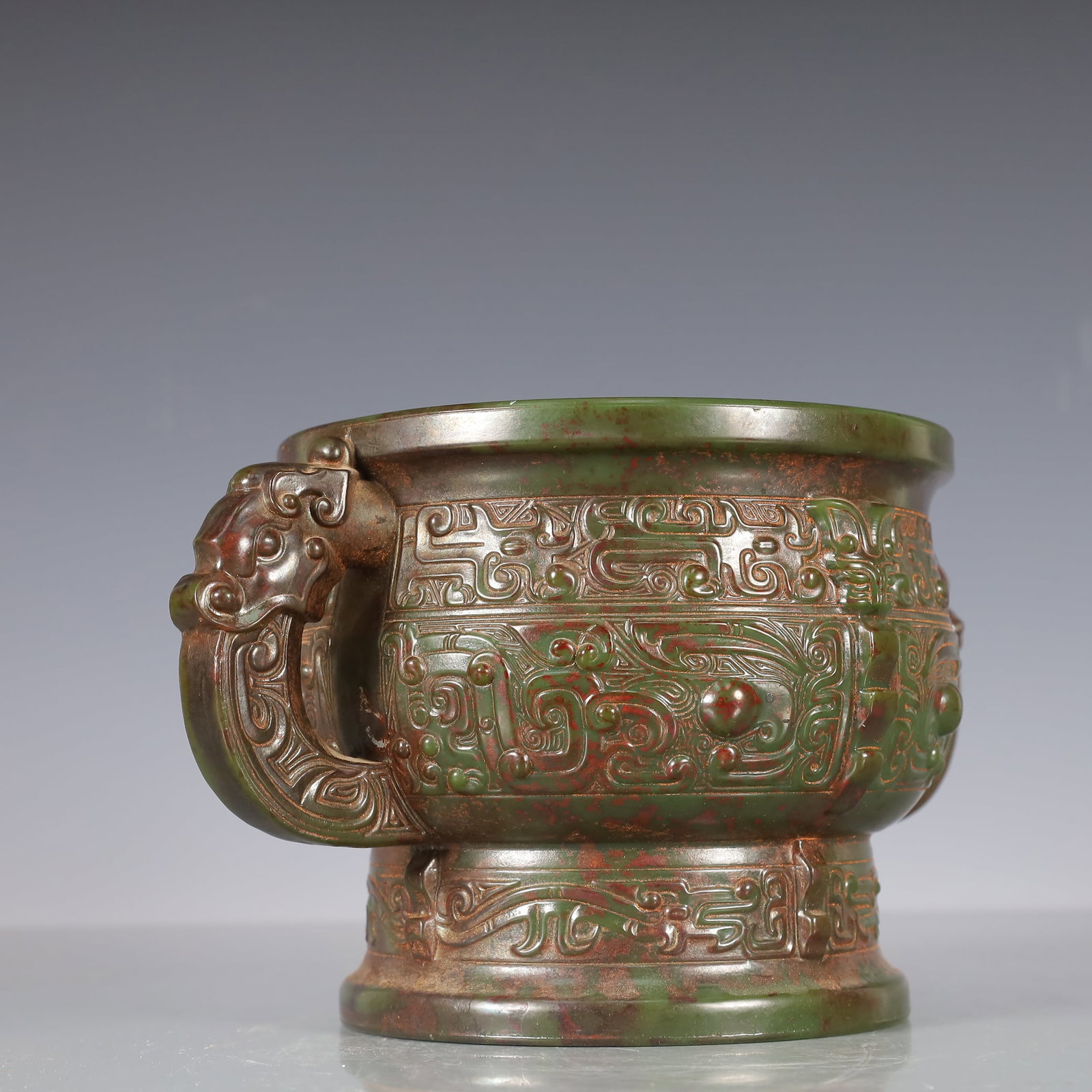 A Exquisite Jasper Beast-Face Pattern Double-Ears Censer - 2