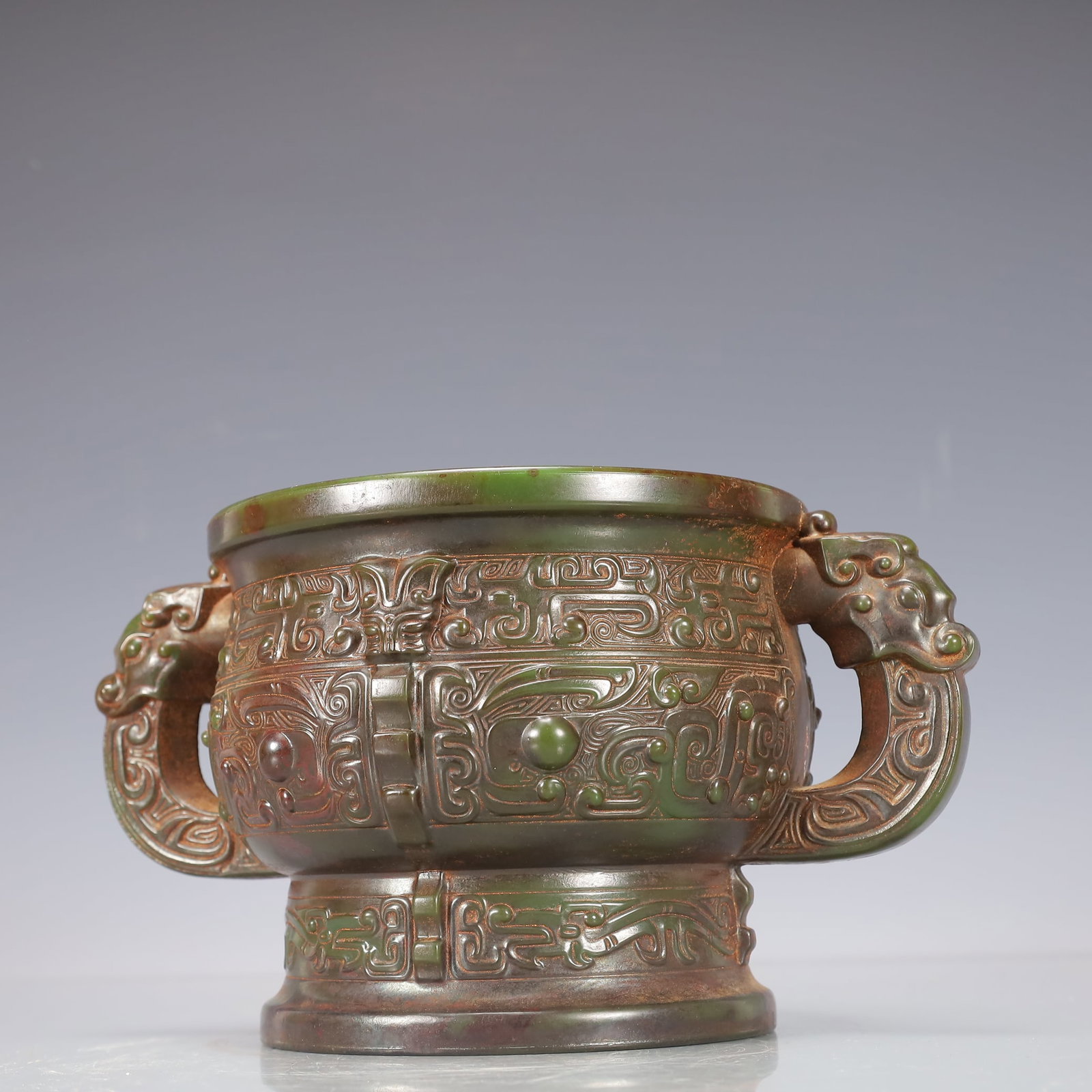 A Exquisite Jasper Beast-Face Pattern Double-Ears Censer - 3