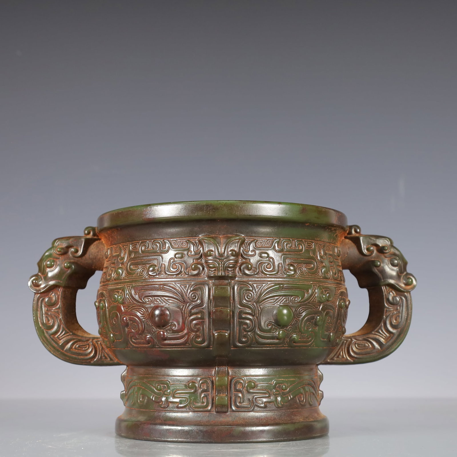 A Exquisite Jasper Beast-Face Pattern Double-Ears Censer - 4