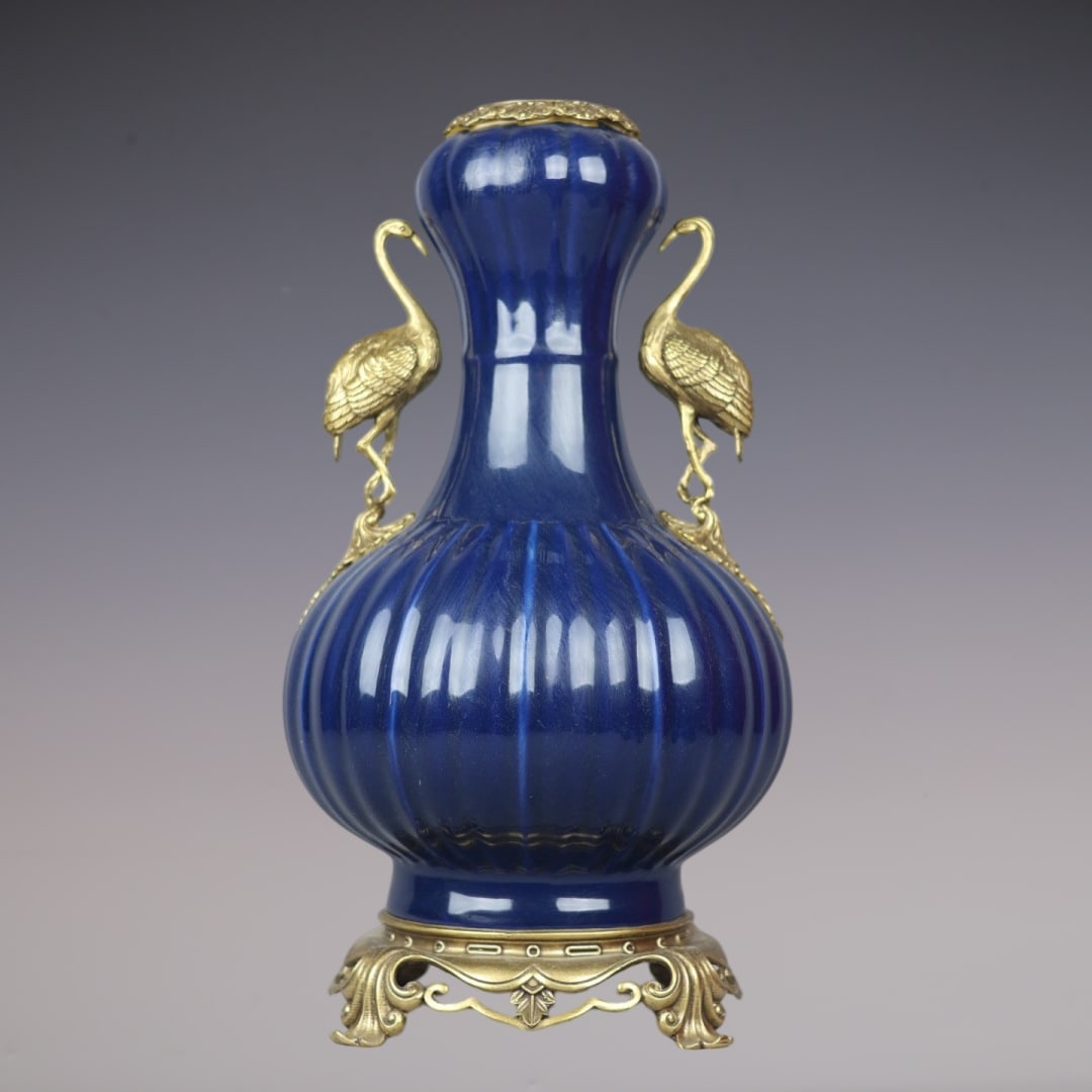 An Exquisite Ji Blue Glazed Inlaid Bronze Double-Ears Vase (1 of 9)