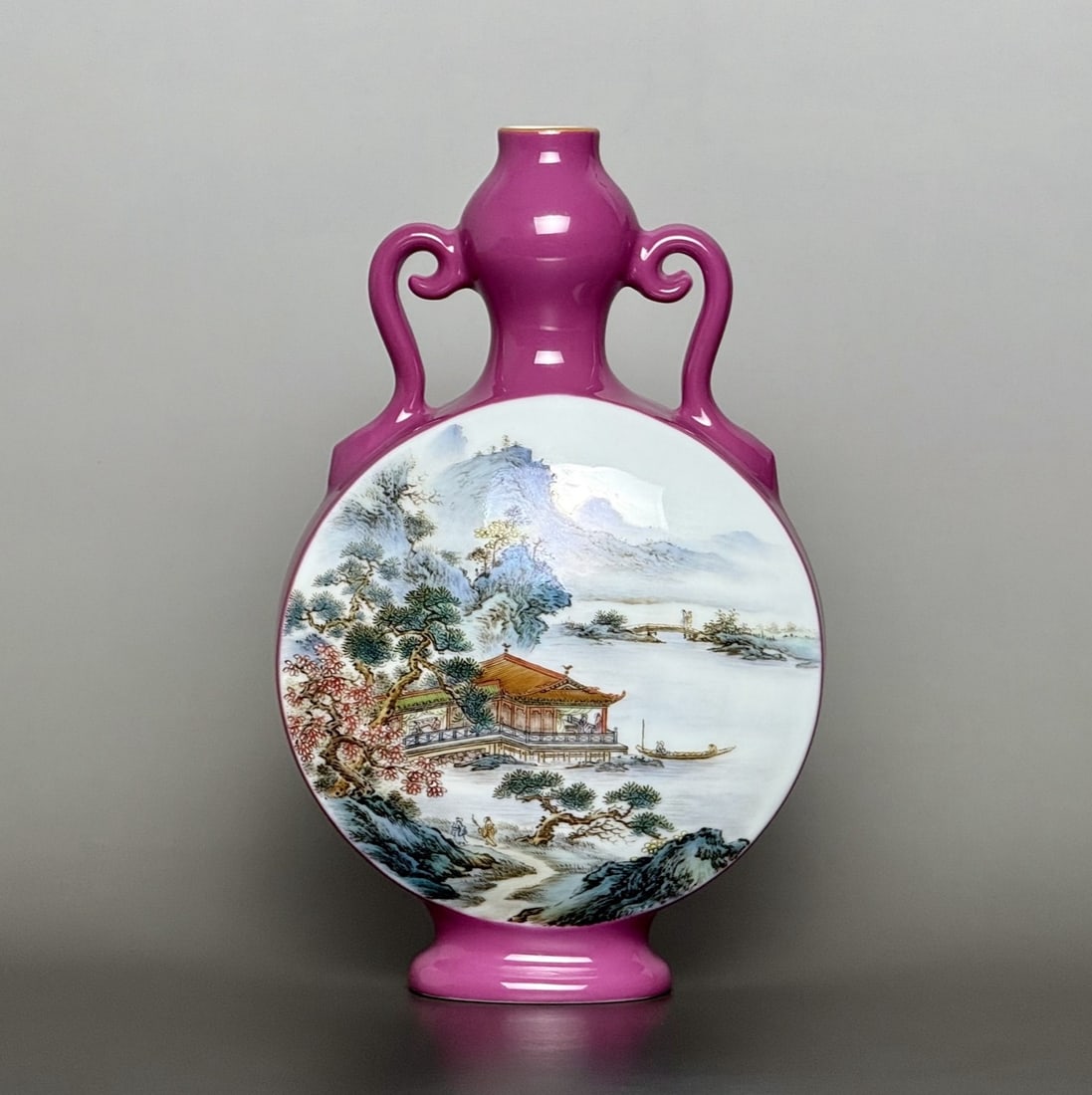 An Exquisite Ruby Red-Glazed Landscape Pattern Double-Ears Vase - 2