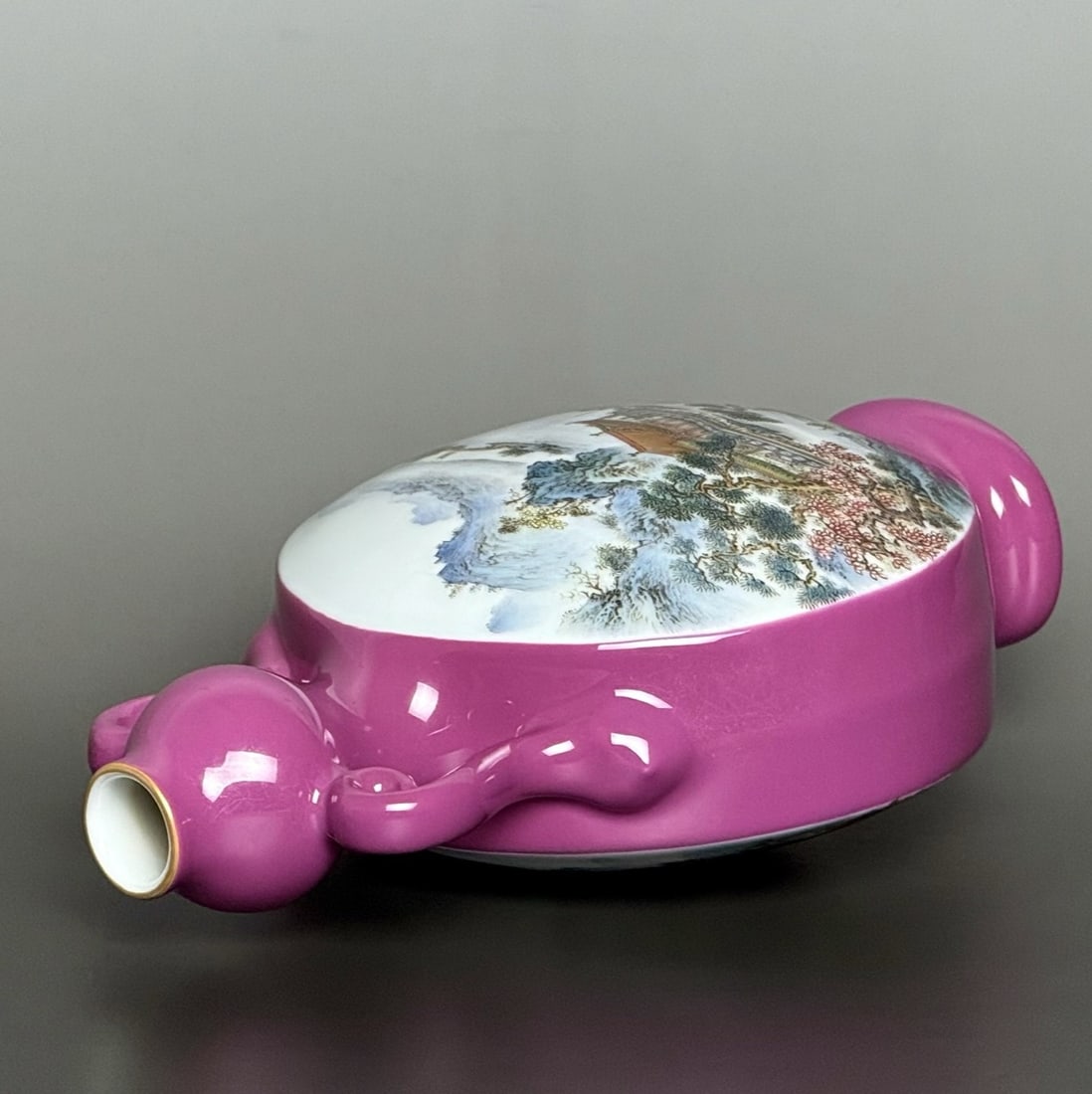 An Exquisite Ruby Red-Glazed Landscape Pattern Double-Ears Vase - 4