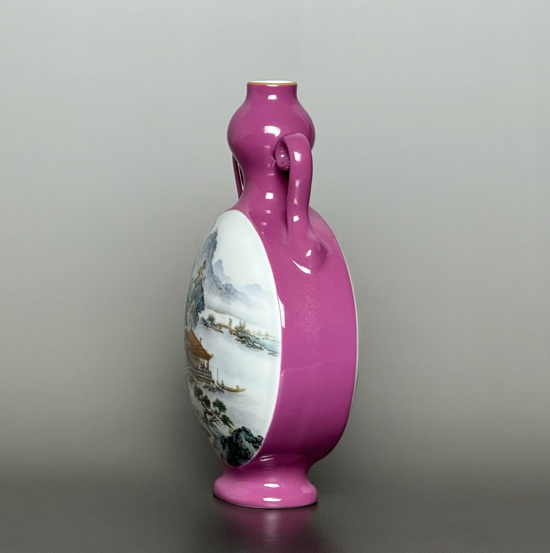 An Exquisite Ruby Red-Glazed Landscape Pattern Double-Ears Vase - 8