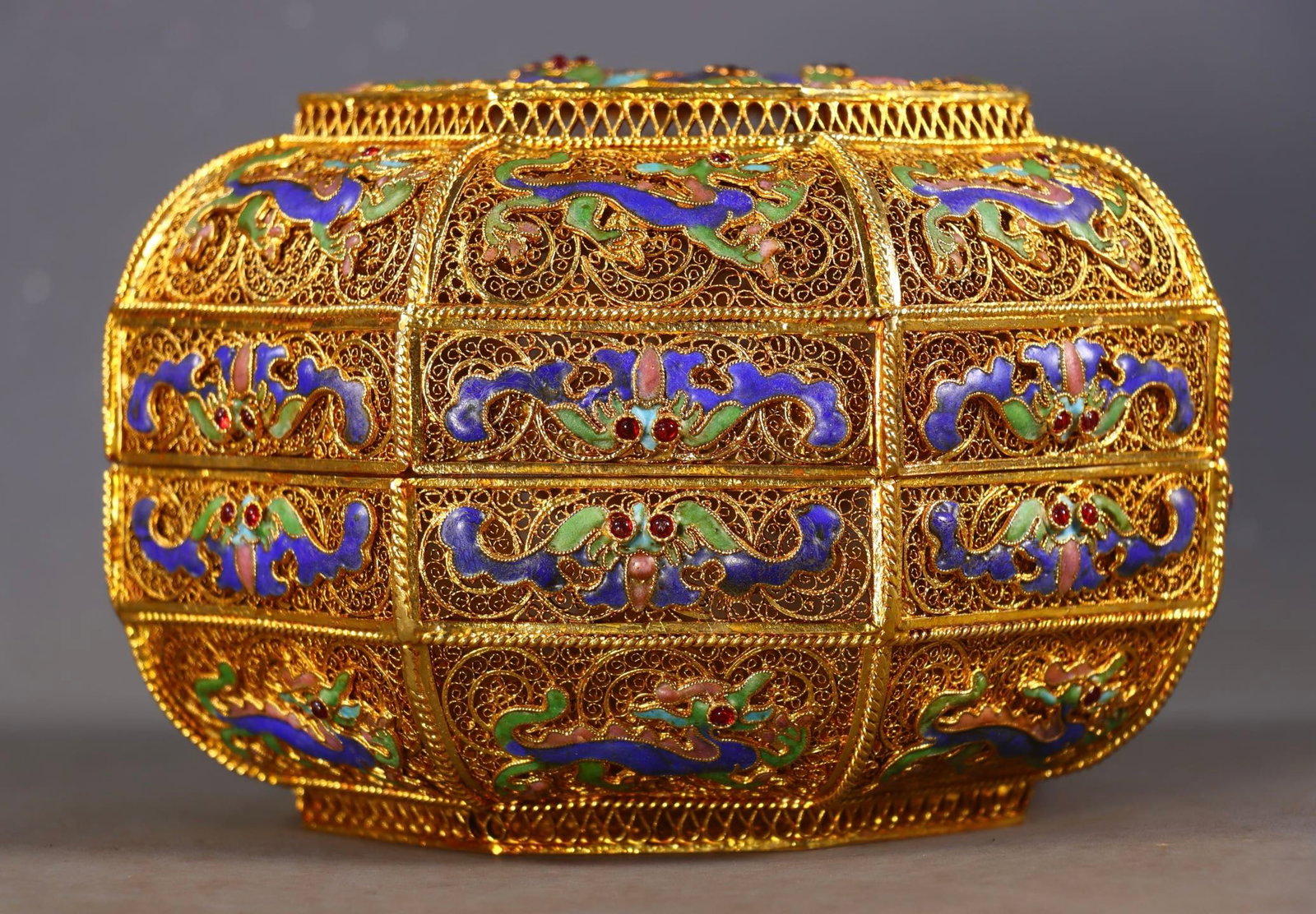 An Exquisite Gilt Bronze Inlaid Gems Auspicious Beast Pattern Box (1 of 9)