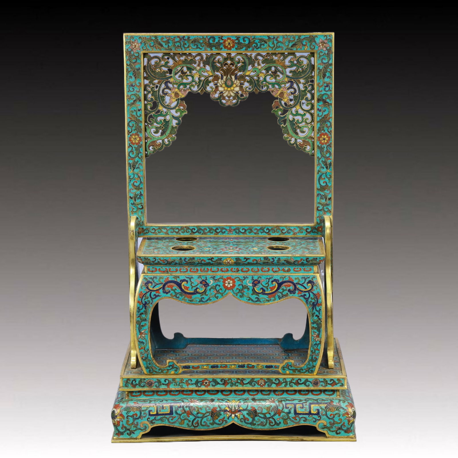 A Rare Cloisonne Lotus Pattern Ornament: A Rare Cloisonne Lotus Pattern Ornament,Qing Dynasty,China,Qianlong Six-character Mark,Size:9.4inx6.7inx15.7in,Weight:5250g 景泰蓝缠枝莲纹摆件,