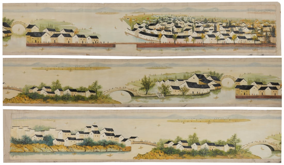 A Chinese Hand Scroll Ink Painting of Landscape on Silk: A Chinese Hand Scroll Ink Painting of Landscape on Silk,Wu Guanzhong,Size:15.7inx216.5in