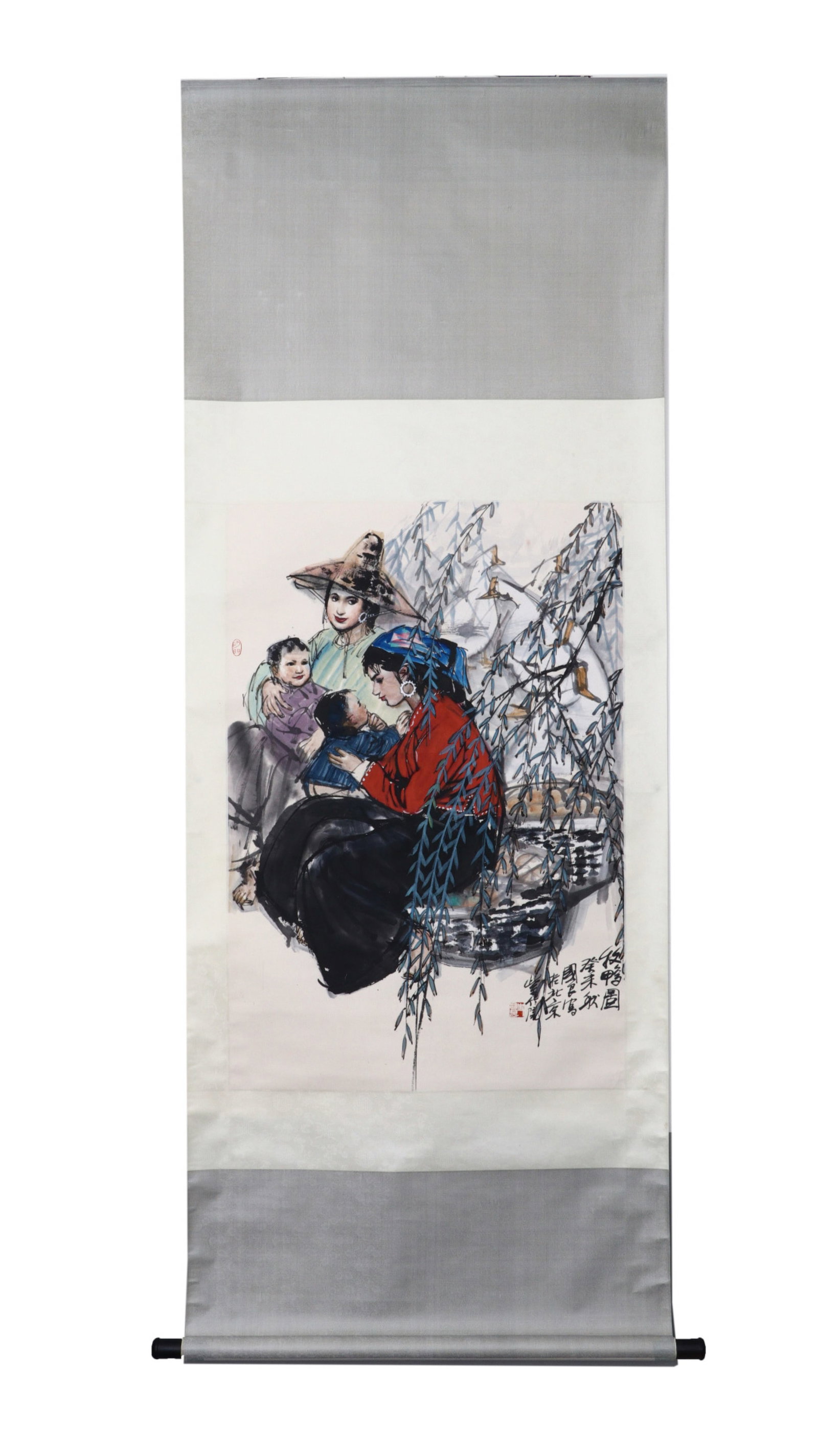 A Chinese Vertical Scroll Ink Painting of Figure on Paper: A Chinese Vertical Scroll Ink Painting of Figure on Paper,Shi Guoliang,Size:26.8inx40.2in