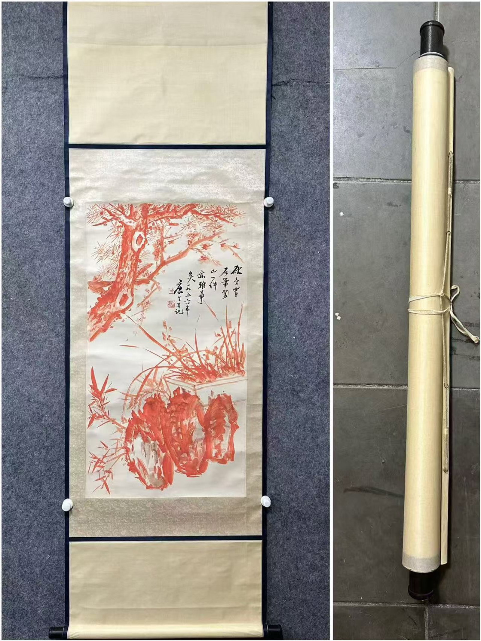 A Chinese Vertical Scroll Ink Painting of Landscape on Paper: A Chinese Vertical Scroll Ink Painting of Landscape on Paper,Kang Sheng,Size:21.5inx39.4in 一幅中国水墨山水画立轴,康生