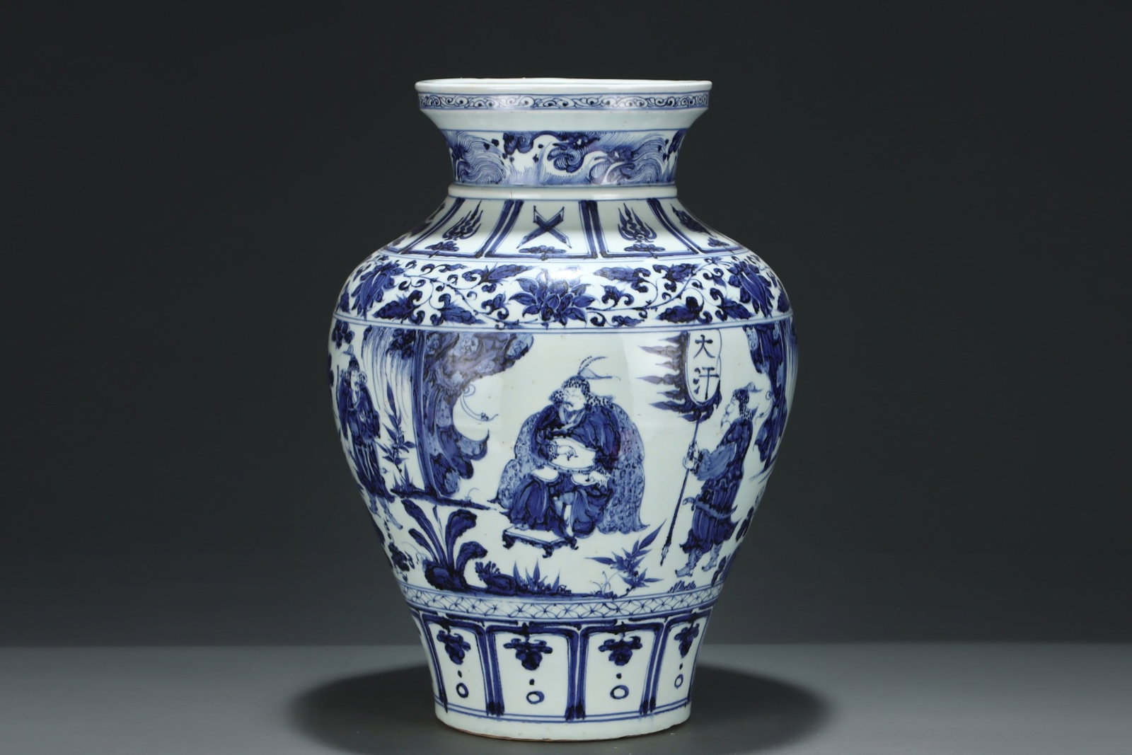 A Huge Blue and White Character and Story Pattern Jar: A Huge Blue and White Character and Story Pattern Jar,Yuan Dynasty,China,Size:19.3inx14.2in 青花人物故事纹罐,中国元代