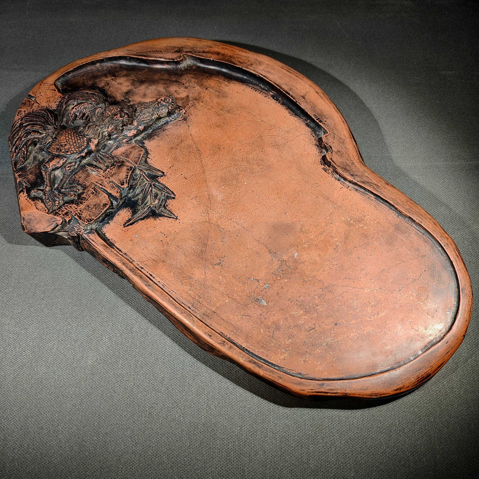 A Huge Rooster Pattern Inkstone,With Poem - 6