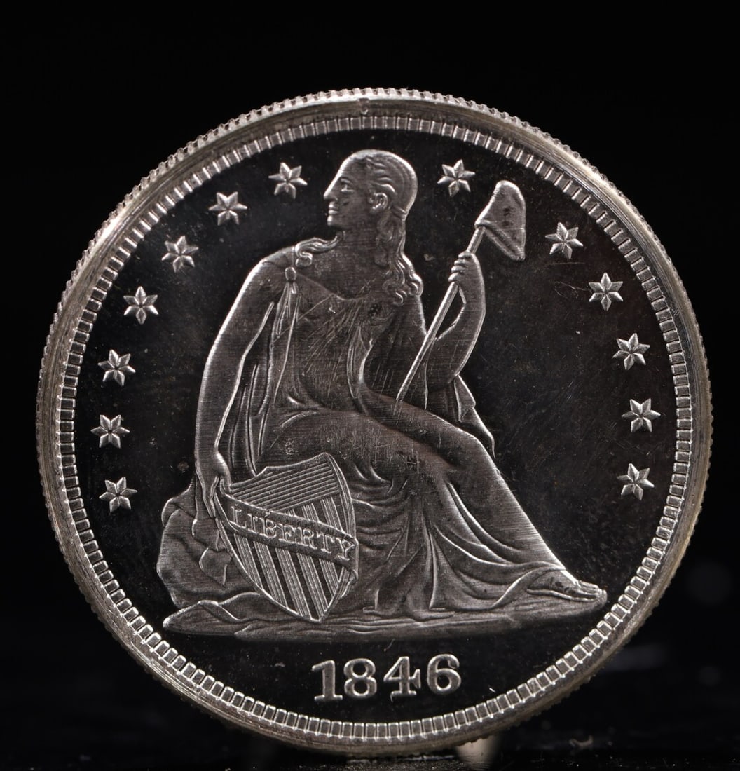 USA One Dollar 1846 Coin: American coin. IN GOD WE TRUST / LIBERTY / 1846 / UNITED STATES OF AMERICA / ONE DOL. Mint Mark: O.Weight:26.9g.