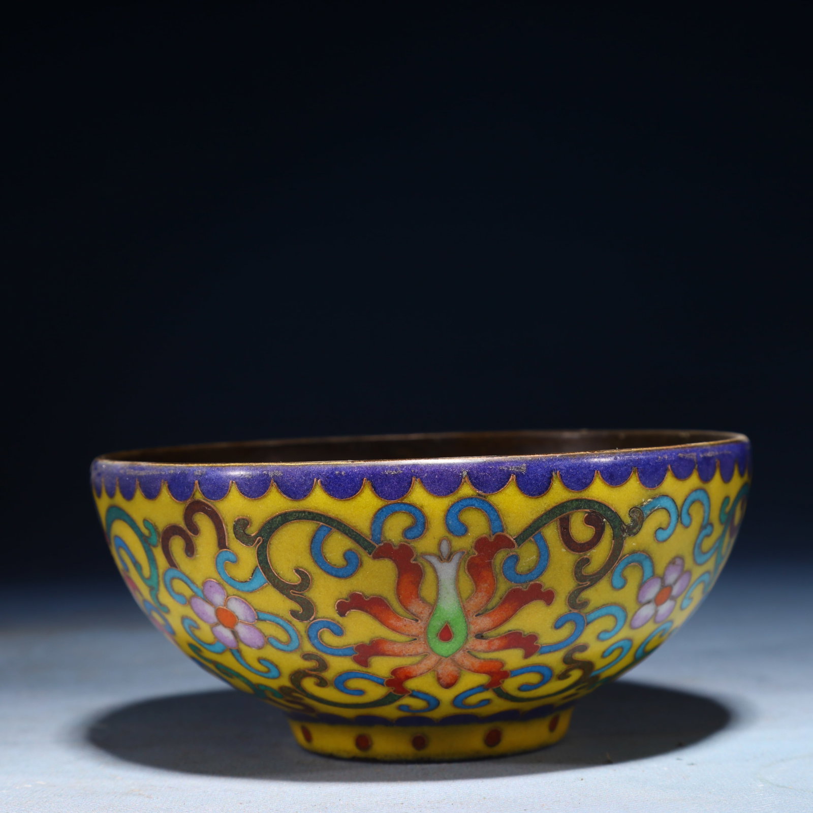 An Exquisite Cloisonne Lotus Pattern Bowl: An Exquisite Cloisonne Lotus Pattern Bowl,Qing Dynasty,China,Size:2.4inx4.7inx4.7in,Weight:400g 景泰蓝缠枝莲纹碗,中国清代
