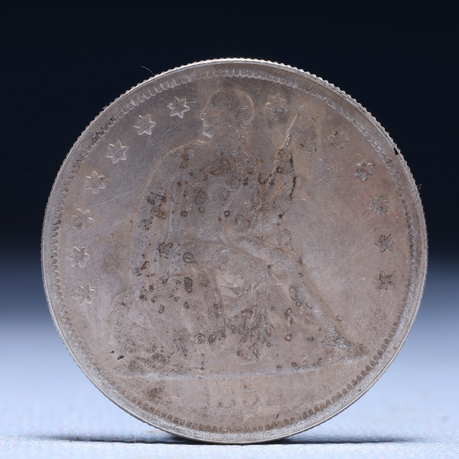 USA One Dollar 1859 Coin: American coin. IN GOD WE TRUST / LIBERTY / 1859 / UNITED STATES OF AMERICA / ONE DOL. Mint mark: O. Weight:26.9g.