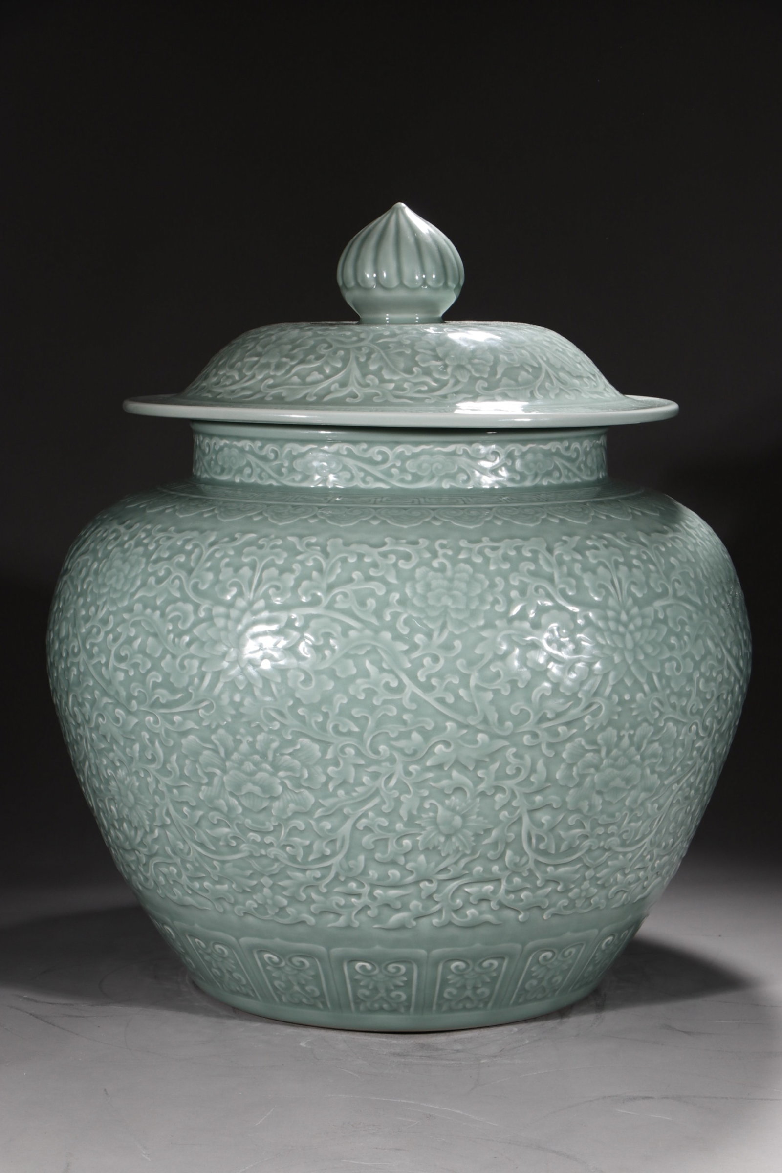 A Huge Celadon Glazed Lotus Pattern Jar with Cover (1 of 8)