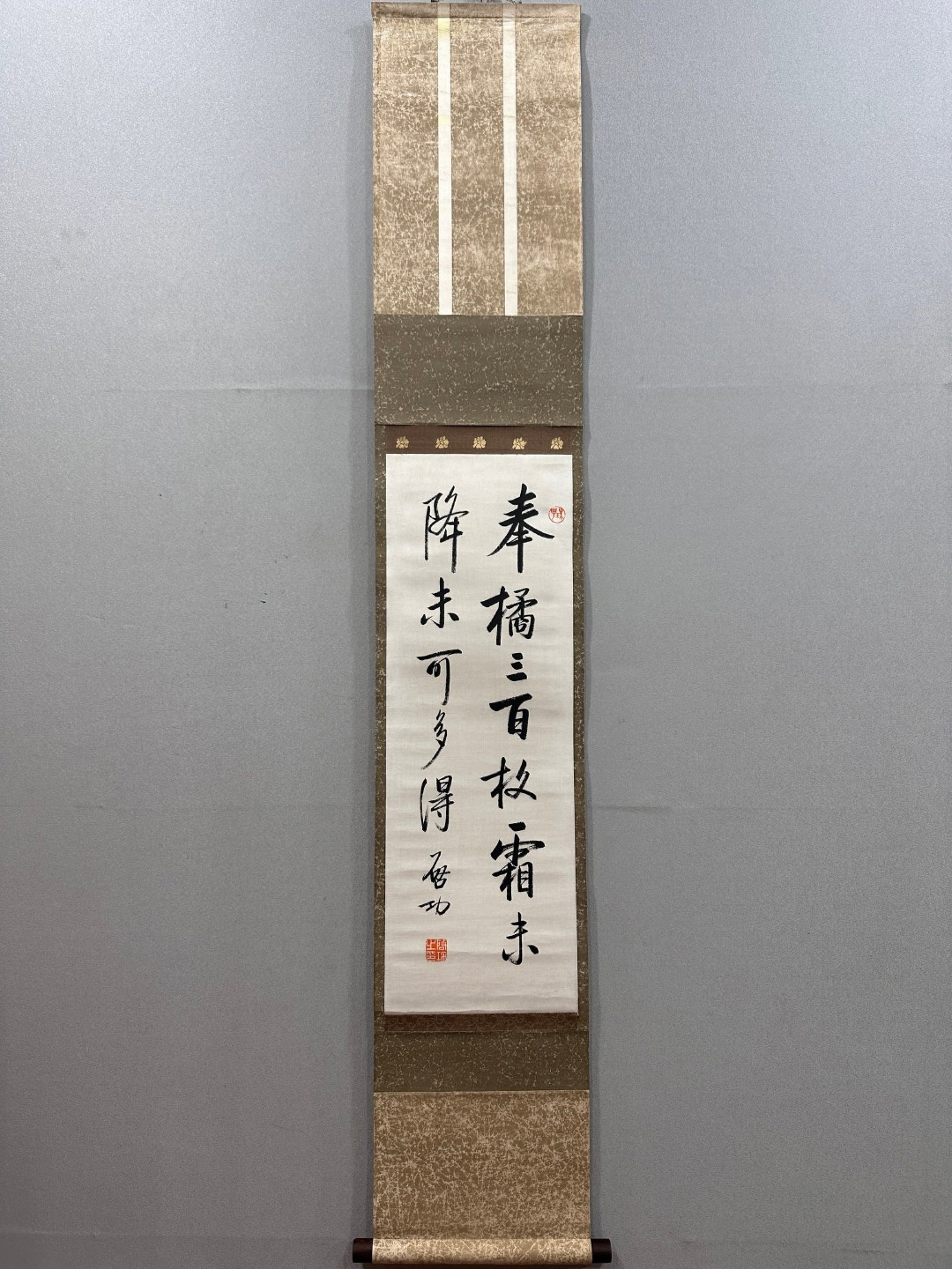 A Chinese Vertical Scroll Ink Calligraphy on Paper: A Chinese Vertical Scroll Ink Calligraphy on Paper,Qi Gong,Size:8.7inx25.6in 一幅中国水墨书法立轴,启功