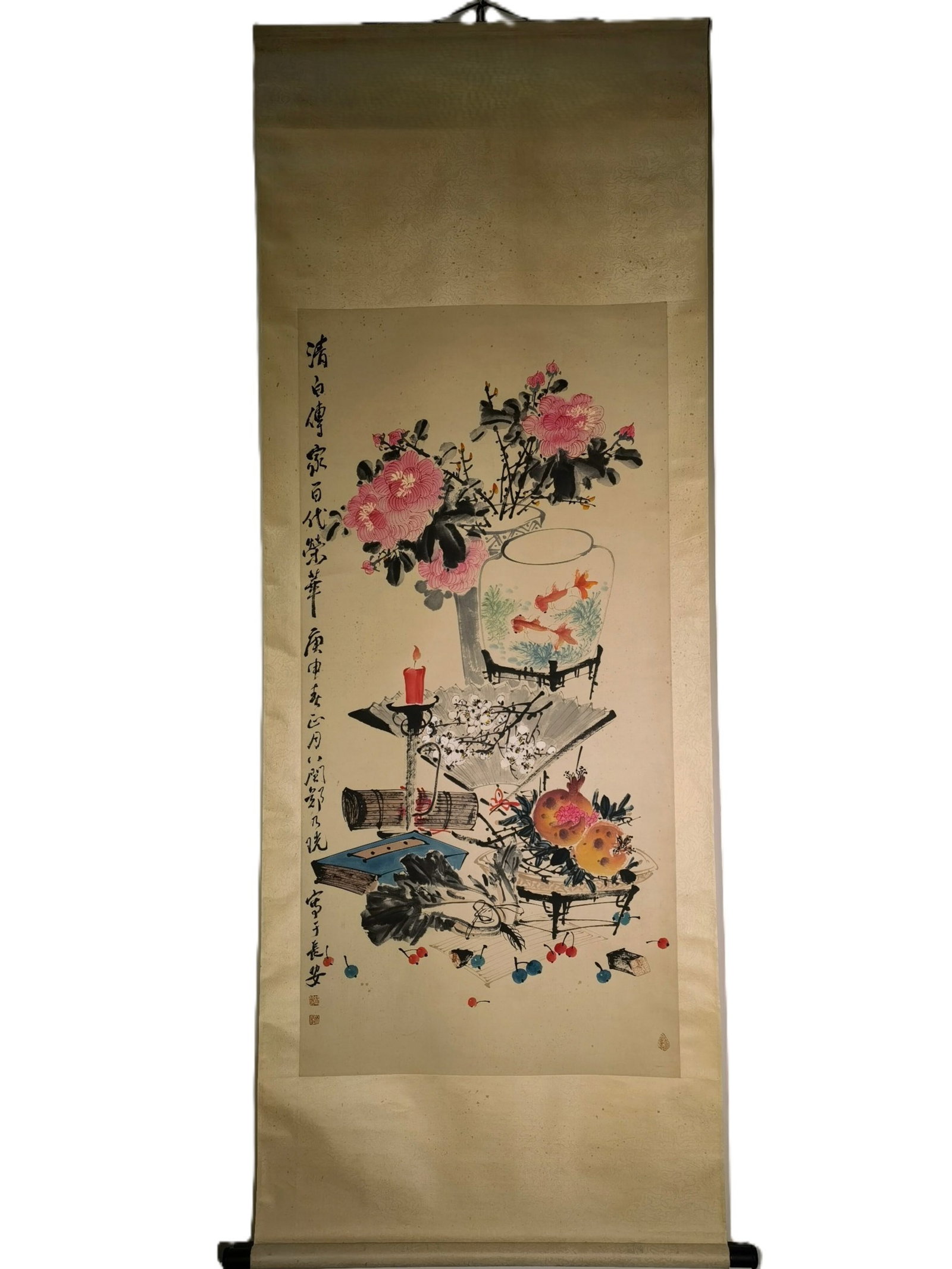 A Chinese Vertical Scroll Ink Painting of Flower on Paper (1 of 9)