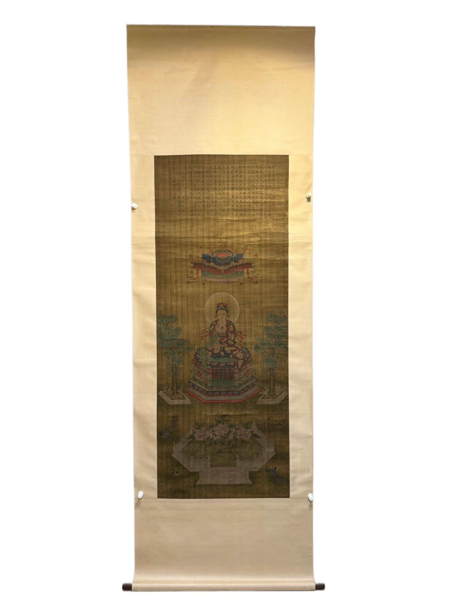 A Chinese Vertical Scroll Ink Painting of Figure on Silk: A Chinese Vertical Scroll Ink Painting of Figure on Silk,Wu Bin,Size:25.6inx66.1in 一幅中国水墨绢本人物画立轴,吴
