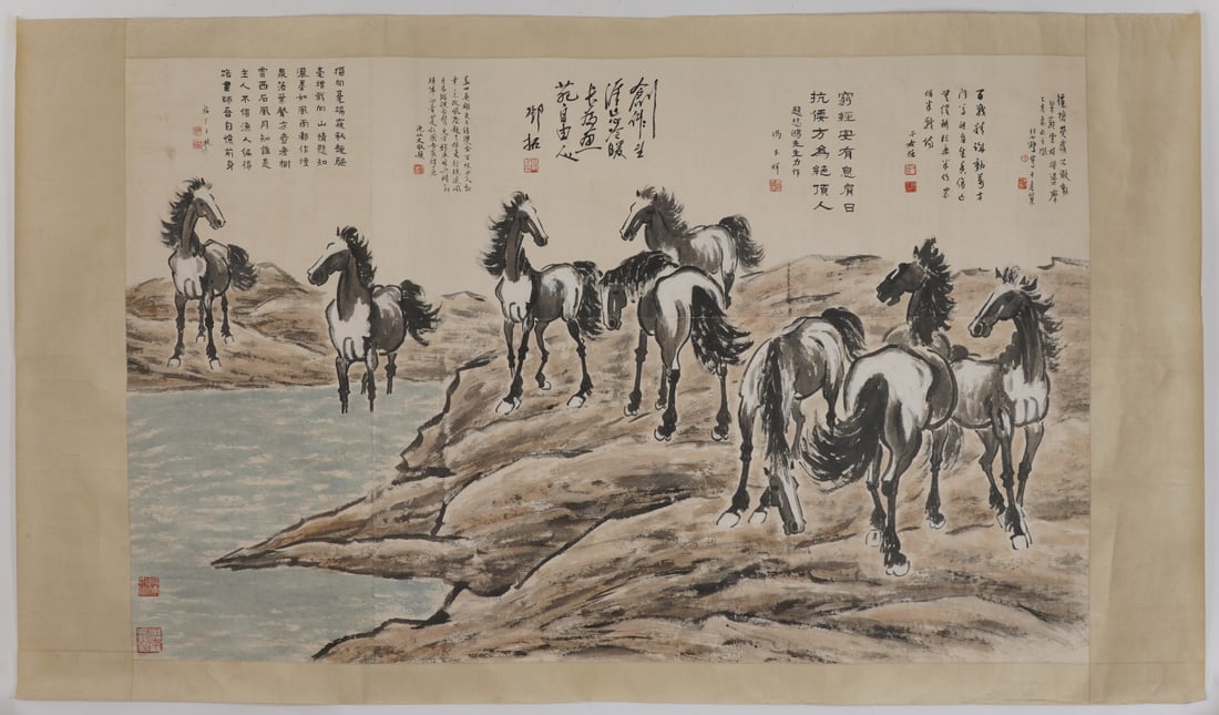 A Chinese Ink Painting of Horse on Paper: A Chinese Ink Painting of Horse on Paper,Xu Beihong,Size:44.9inx70.5in 一幅中国水墨骏马画,徐悲鸿