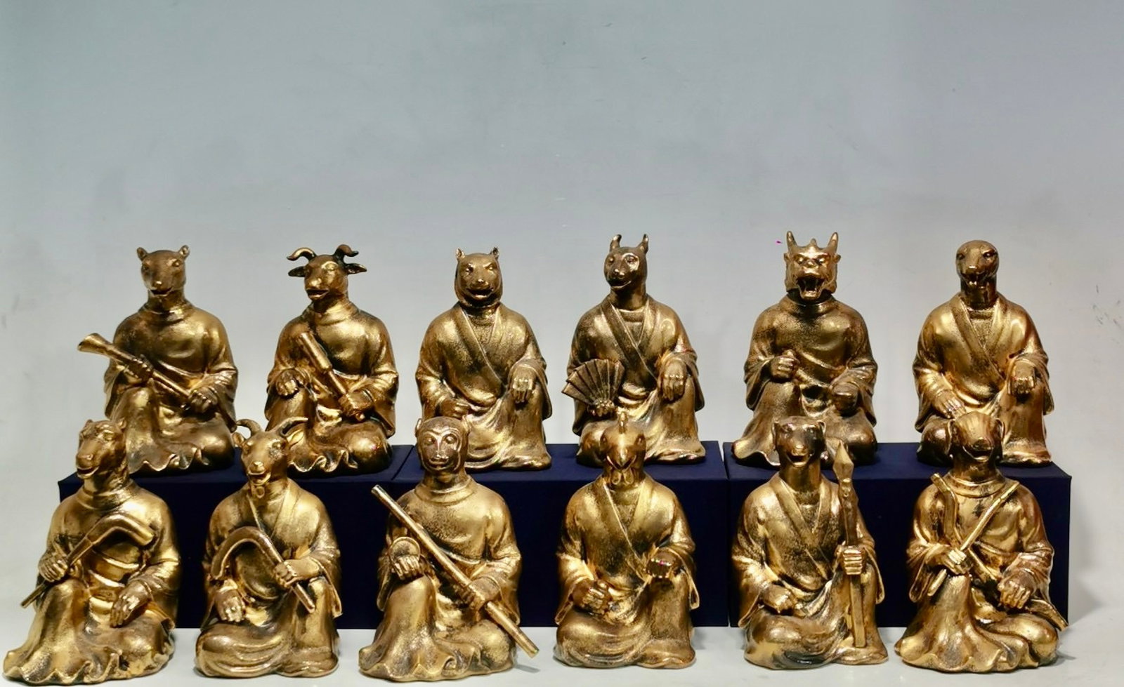 A Set of Exquisite Gold Ground the Twelve Chinese Zodiac Signs Ornaments,with poem: A Set of Exquisite Gold Ground the Twelve Chinese Zodiac Signs Ornaments,with poem,Qing Dynasty,China,Qianlong Six-character Mark,Size:5.6inx4.3in 一套金地十二ī