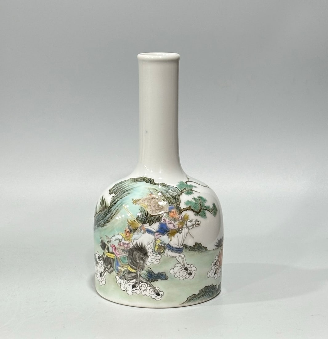 An Exquisite Famille-Rose Character and Story Pattern Vase,with poem: An Exquisite Famille-Rose Character and Story Pattern Vase,with poem,Qing Dynasty,China,Yongzheng Six-character Mark,Size:7.5inx3.9in 粉彩人物故事纹瓶,&