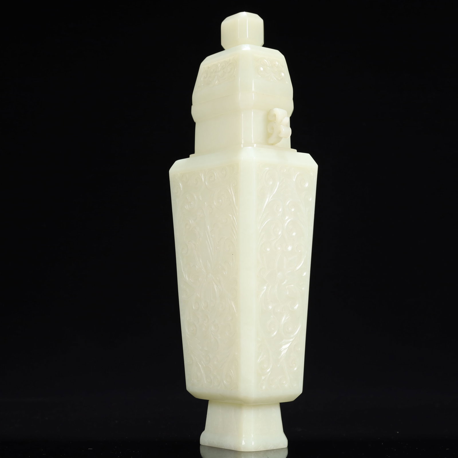 An Exquisite White Jade Flower Pattern Double-Ears Bottle - 4