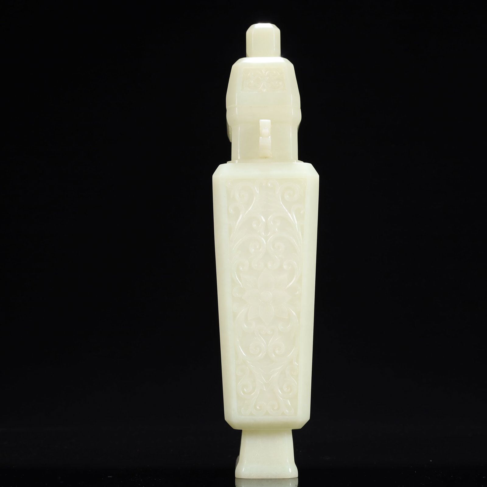 An Exquisite White Jade Flower Pattern Double-Ears Bottle - 5