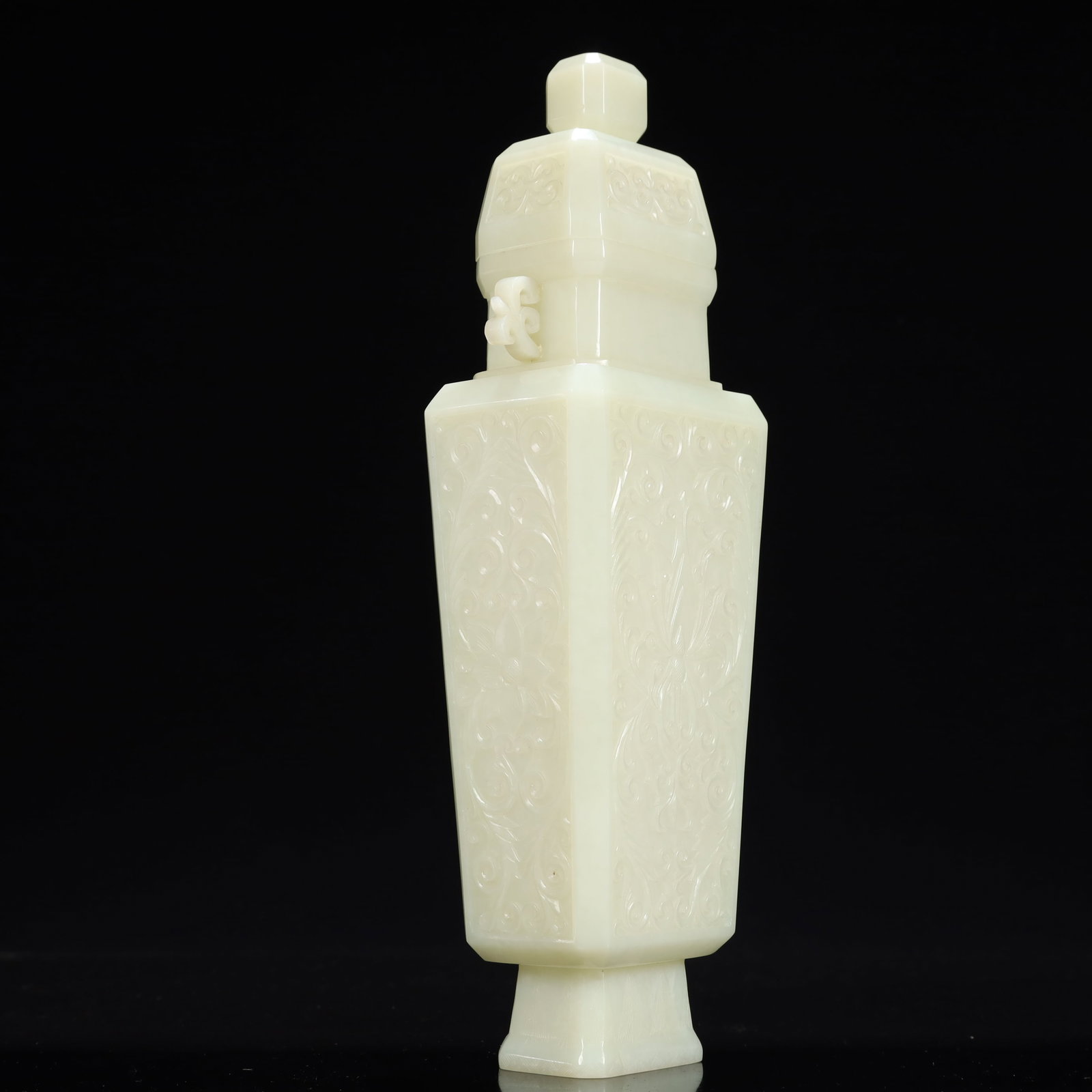 An Exquisite White Jade Flower Pattern Double-Ears Bottle - 6