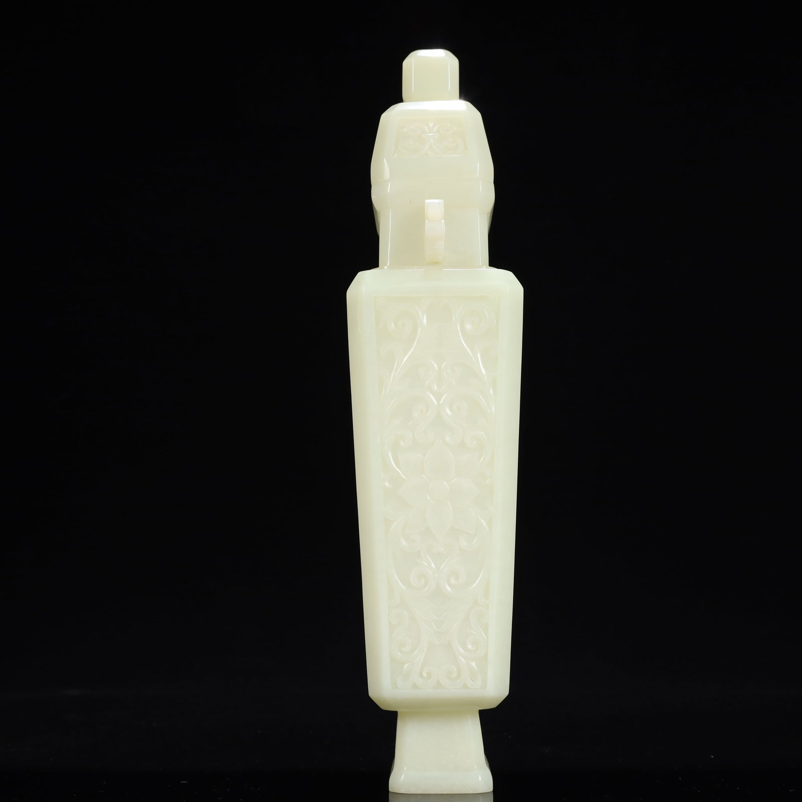 An Exquisite White Jade Flower Pattern Double-Ears Bottle - 8