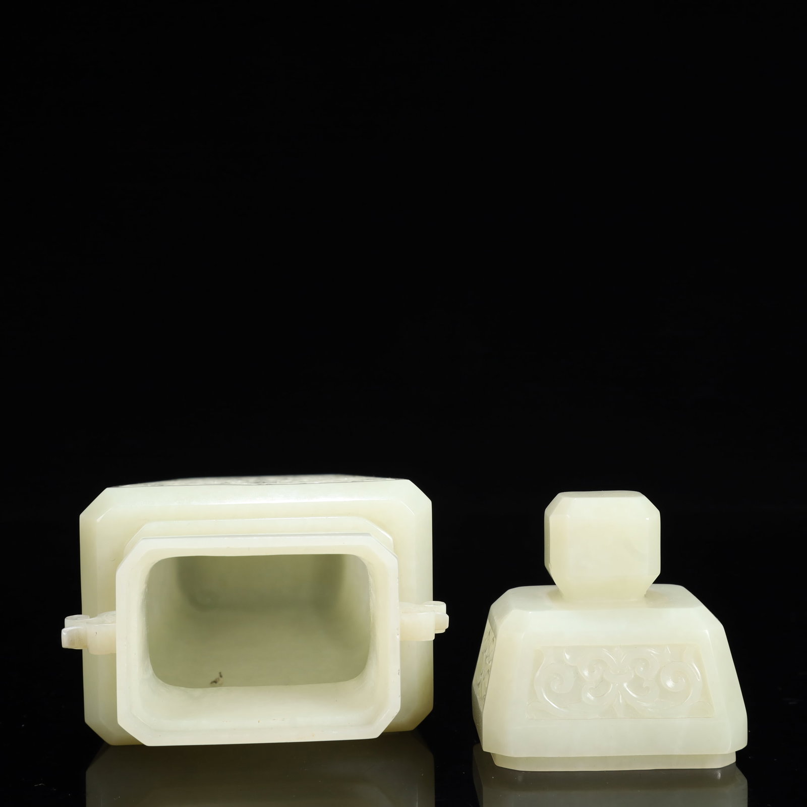 An Exquisite White Jade Flower Pattern Double-Ears Bottle - 9