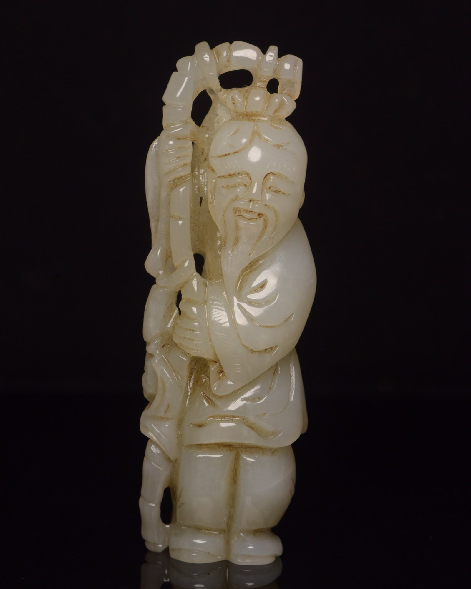An Exquisite White Jade Figure Ornament: An Exquisite White Jade Figure Ornament,Qing Dynasty,China,Size:4.3inx1.4inx0.8in,Weight:116g 白玉人物摆件,中国清代