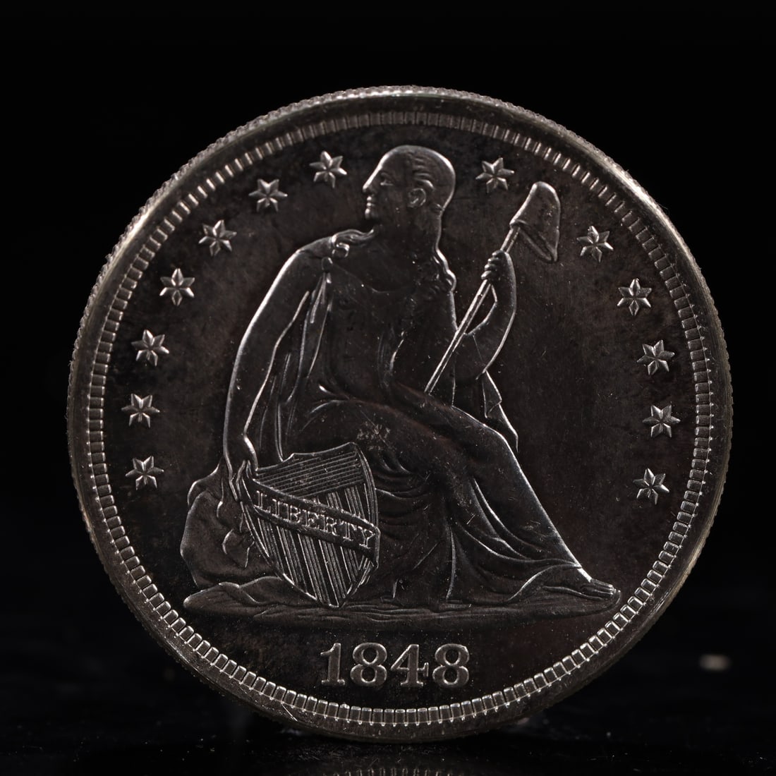 USA One Dollar 1848 Coin: American coin. IN GOD WE TRUST / LIBERTY / 1848 / UNITED STATES OF AMERICA / ONE DOL. Weight:26.9g.